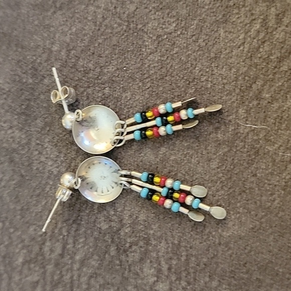 Dainty Sterling Silver Concho Fringe Post Earrings - Picture 4 of 5
